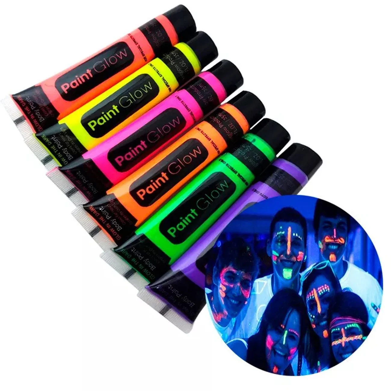 6 Pintura Maquillaje Colores Neon Disfraz Disfraces Fiesta Batucada Halloween Party Antro Concierto Carnaval Festival Cara Cuerpo Brilla Luz UV Negra No Toxico