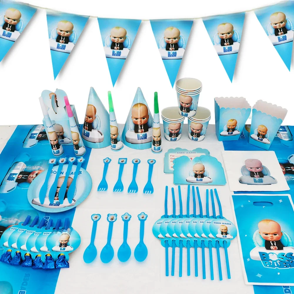 Cartoon Baby Boss Jungen Mädchen Thema Geburtstag Party Dekoration Einweg Geschirr Hintergrund