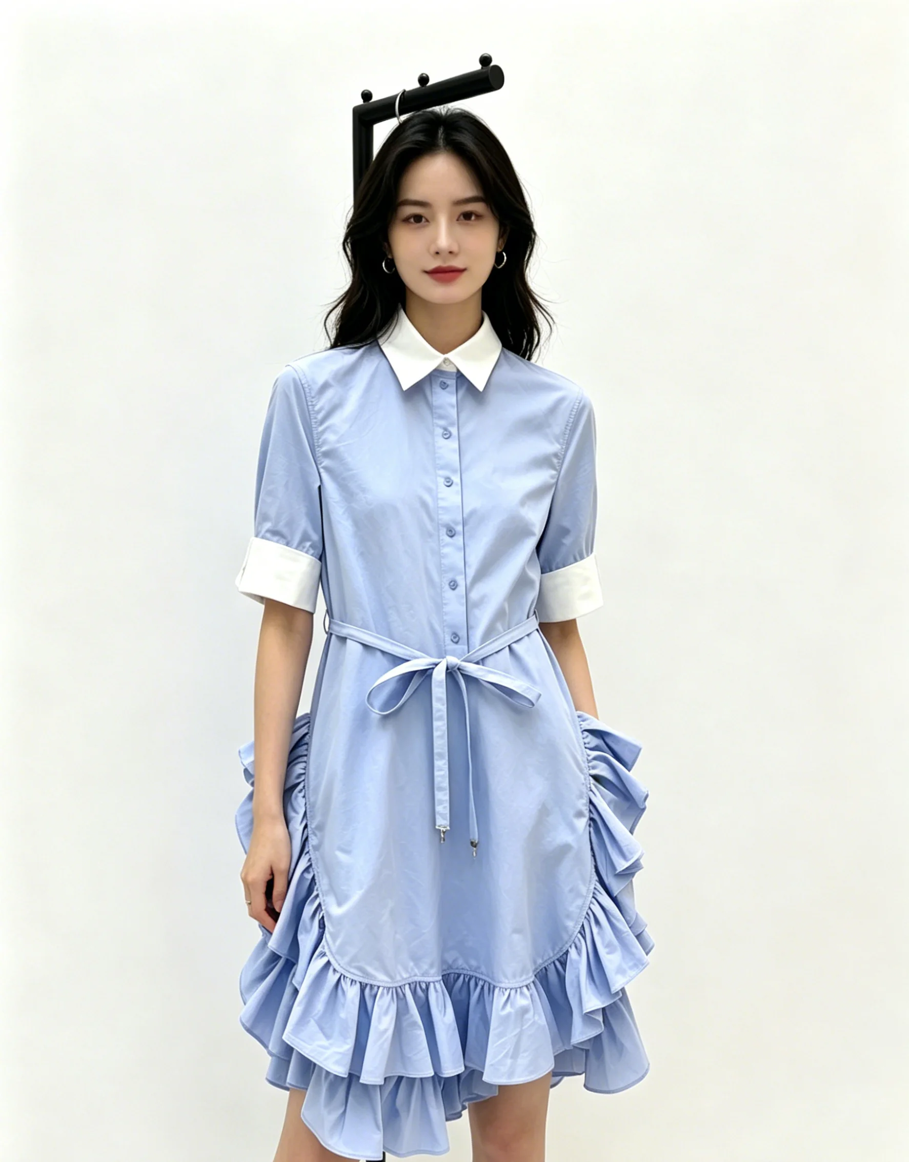 

26Ss Spring/Summer Latest Women's Color-Contrast Collar Dress LH102