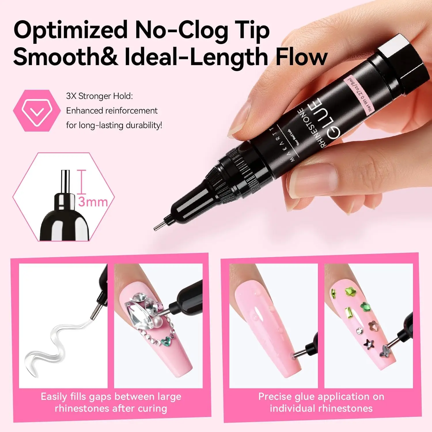 4 pezzi colla per strass per unghie gel-aggiornamento colla per unghie gel per ciondoli per unghie gemme adesivo super forte preciso per il design di nail art 3D