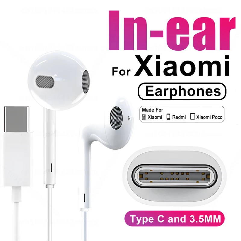 For Xiaomi Headphones Xiaomi Mi 15 14 13 12 11 in-ear Earphones Redmi Note 10 9 8 7 Type C 3.5mm Wired Headset Phone Accessories