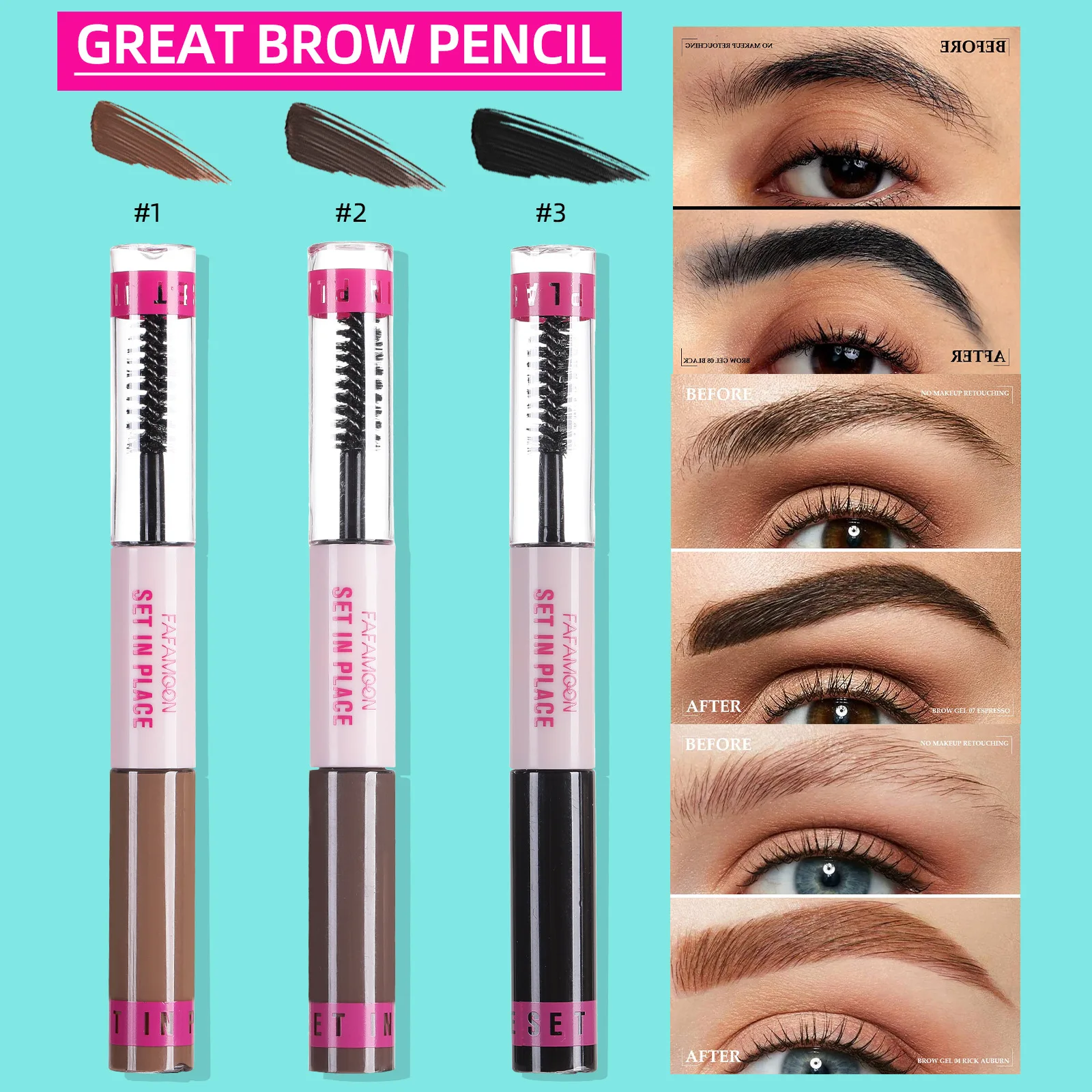 FAFAMOON 3 colores estilo crema para cejas líquido crema para peinar cejas Gel transparente de larga duración crema para cejas de secado rápido