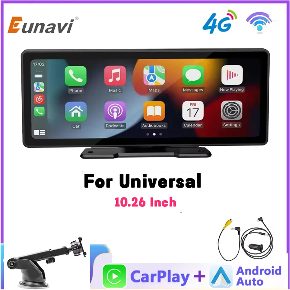 Schermo multimediale universale da 10,26" con lettore video Wi-Fi e CarPlay wireless, autoradio per Apple o Android