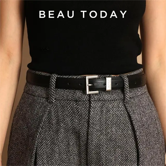 BEAUTODAY paski na co dzień damskie krowa rozcięcie jednokolorowa kwadratowa klamra damskie dżinsy w nowoczesnym stylu akcesoria do sukni w pasie 91099