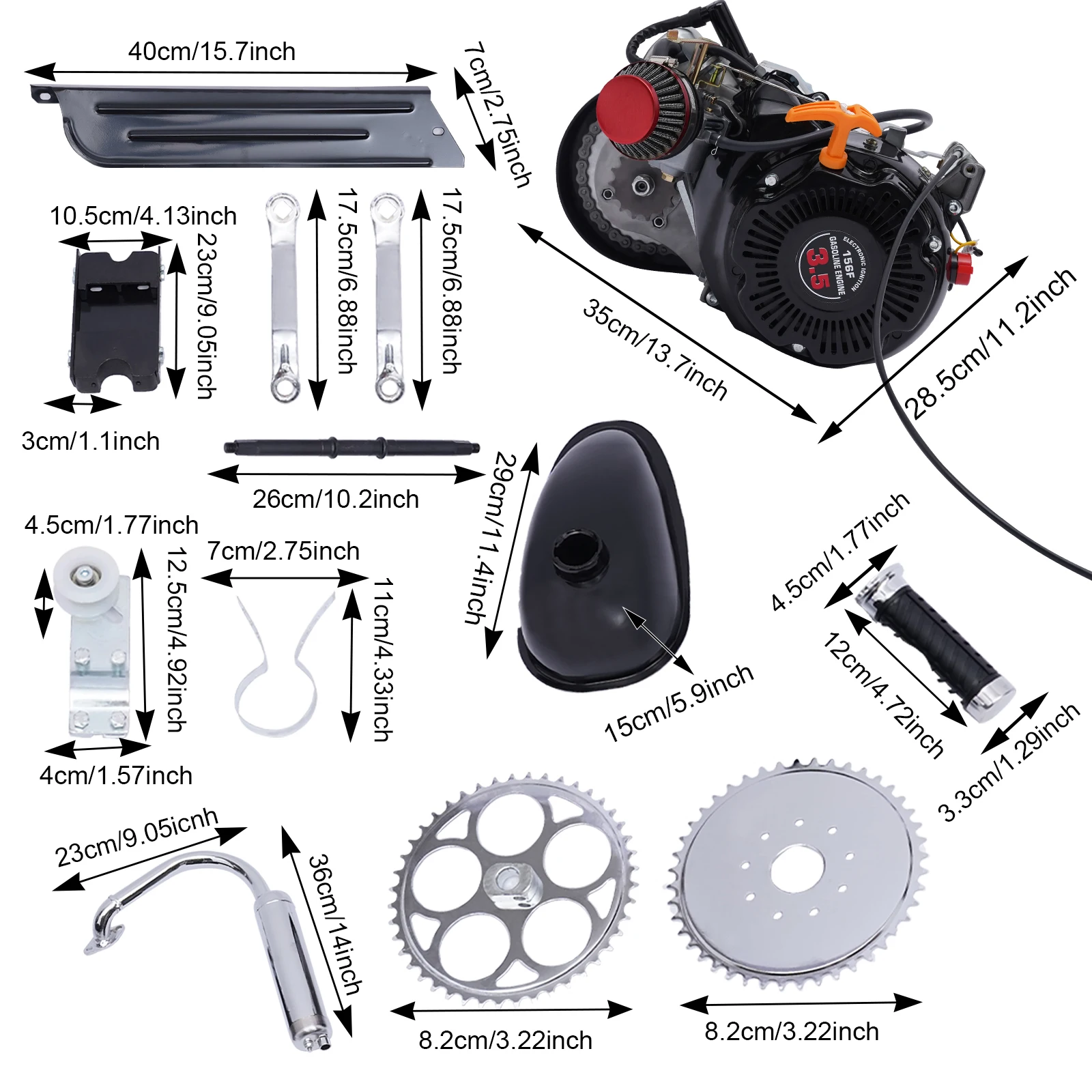 100CC Motorized Bicycle Kit Bike Engine Kit Single Cylinder 4-Stroke Gas Petrol Motorized Bike Engine Scooter Aluminum Black