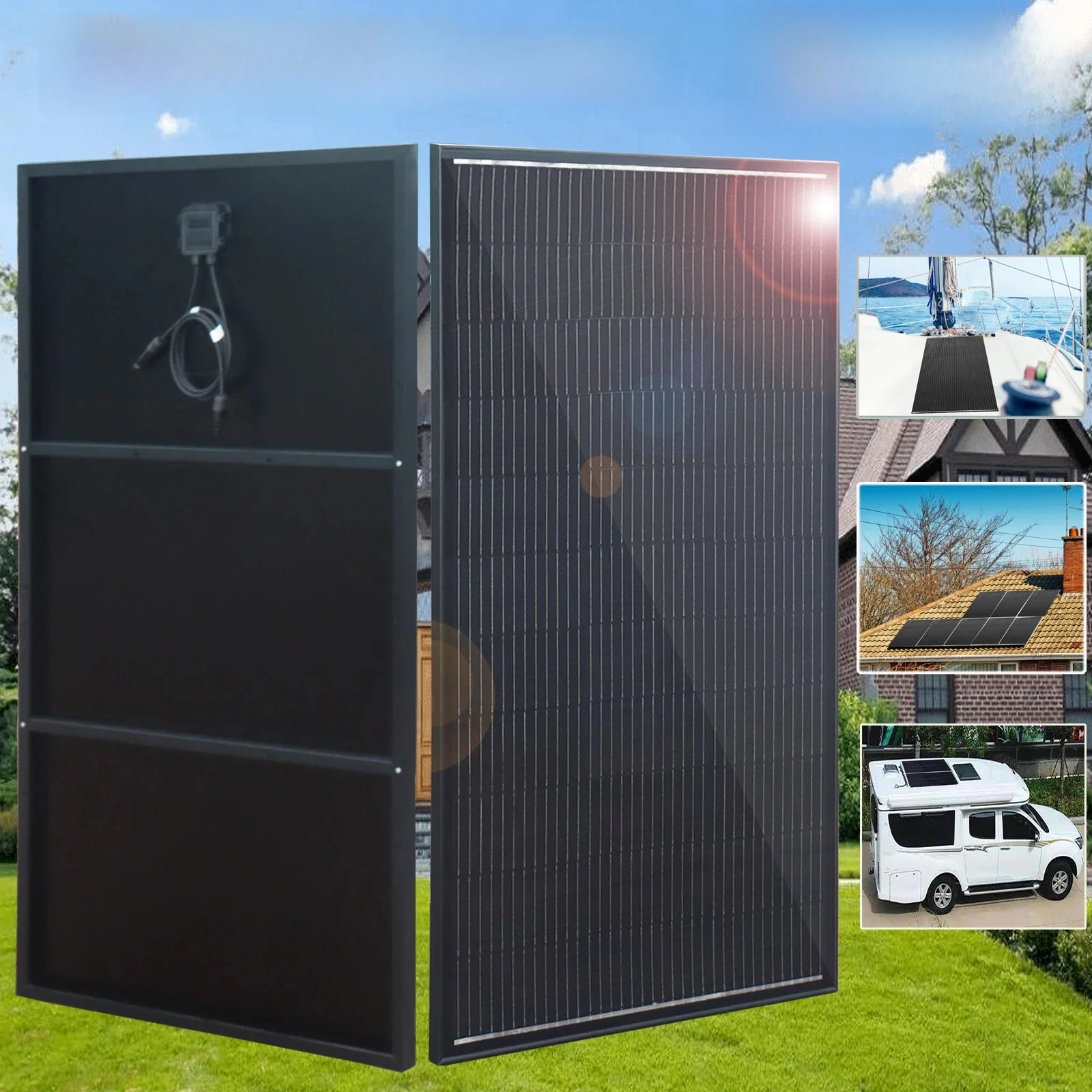 Zonnepaneel 400W 300W 200W 150W Kit Zonnepaneel Aluminium Frame Fotovoltaïsch Paneel 12V Batterijlader voor Camper Boot Thuis RV - afbeelding 2
