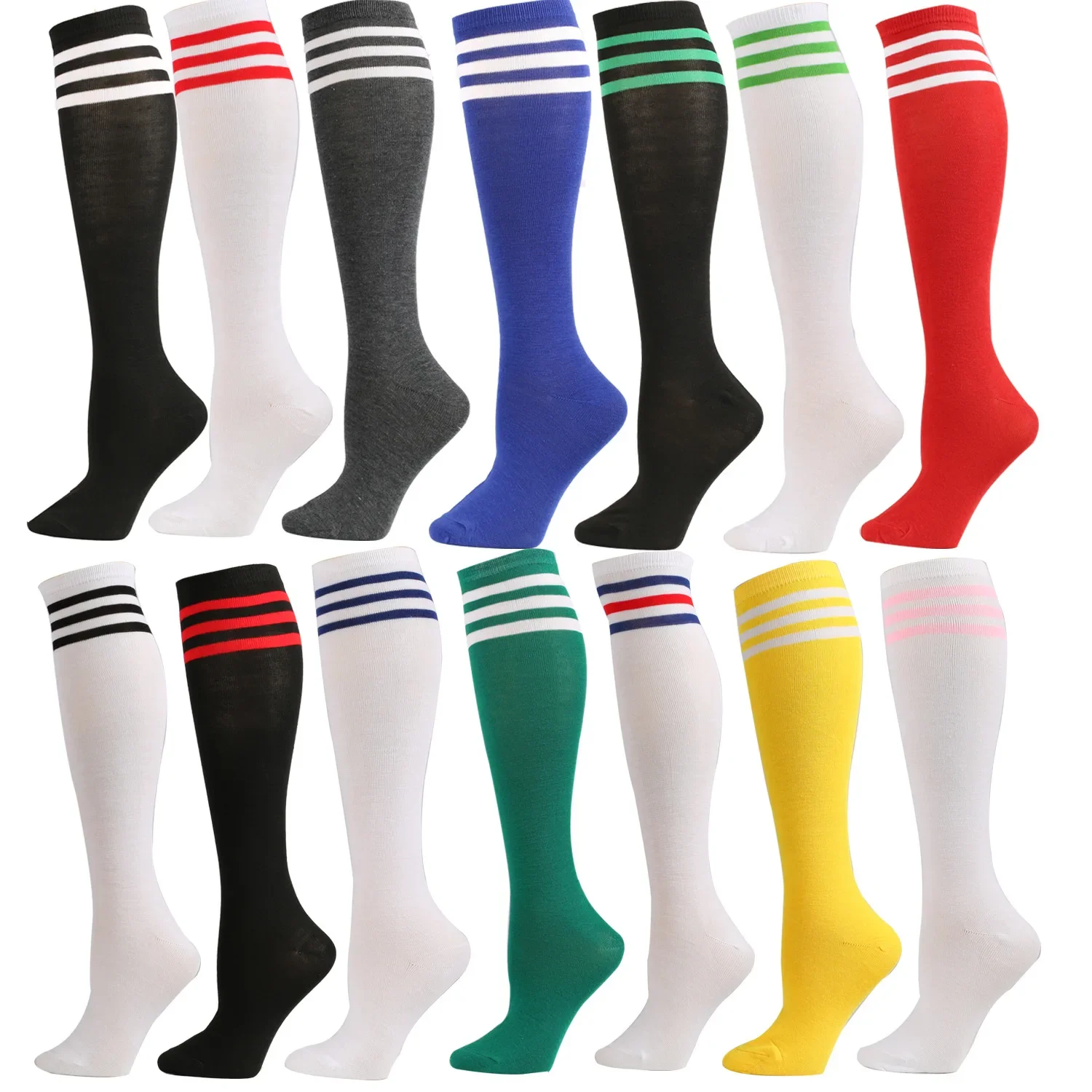 Chaussettes de Compression unisexes, chaussettes de Football antidérapantes, Tube Long, bas hauts aux genoux, chaussettes de Football rayées, chaussettes de sport de course