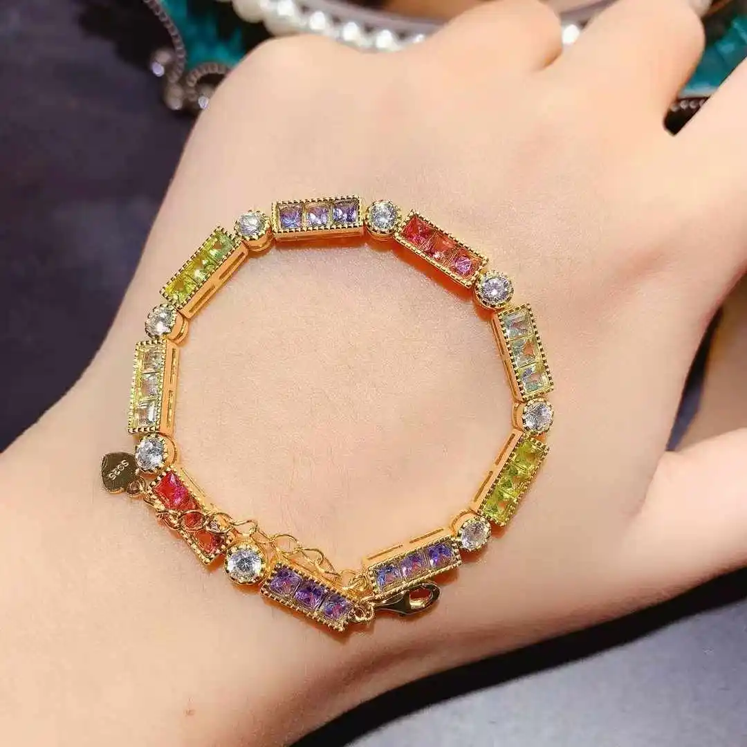 

KJJEAXCMY Женский роскошный браслет из натуральных драгоценных камней с цветными сапфирами, новый, с инкрустацией из чистого серебра 925 пробы, подарок для подруги