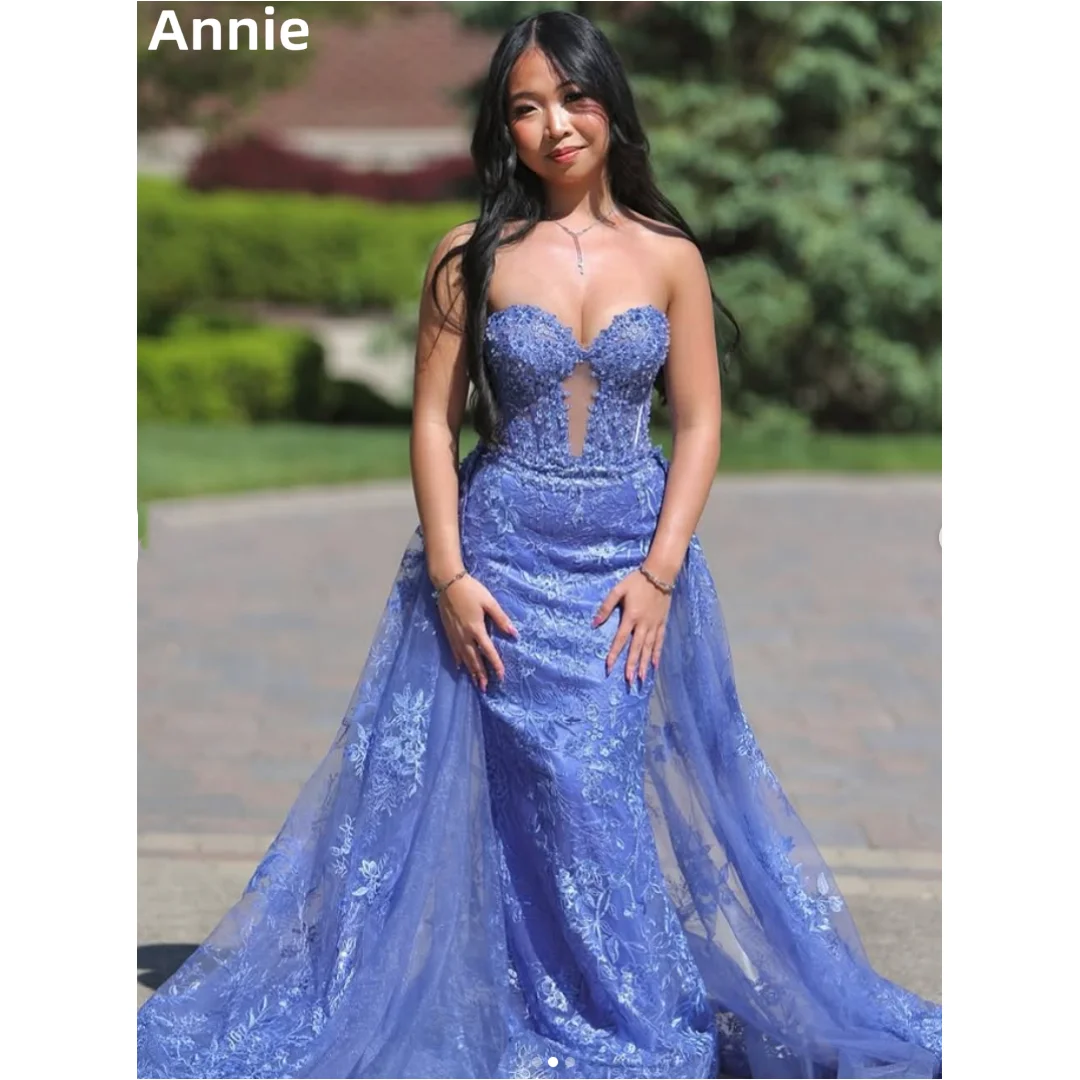 

Annie Sequin Lace Embroidery Prom Dresses Blue Tulle Cape Evening Dresses Special Occasions Lady فساتين سهرة