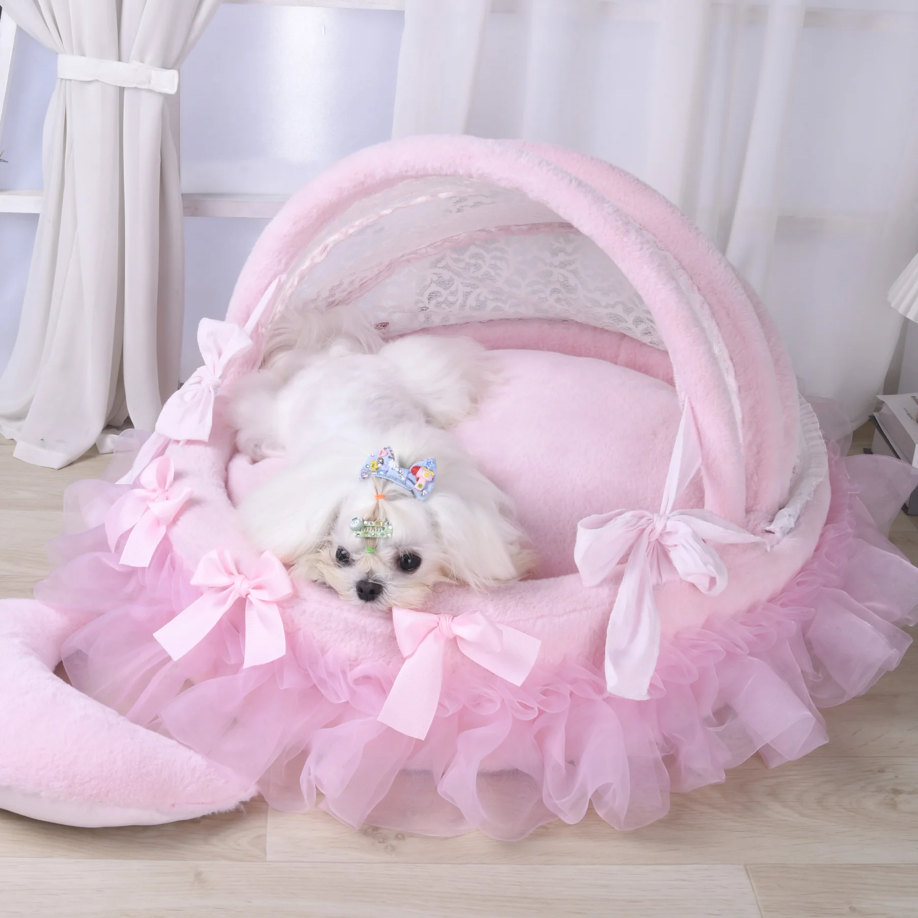 Fluffy Winter Warm Cozy Dog Cat Pet culla divano letto con pile peluche Fuzzy Velvet Puppy Kitten Princess articoli di lusso rosa