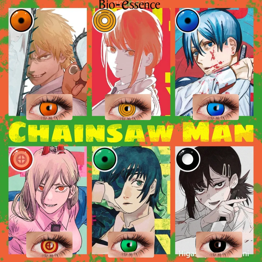 Bio-essência Makima Lentes Power Cosplay Motosserra Homem Lentes Cosplay Lentes de Contato Coloridas Lentes Anime Lentes Vermelhas Lentes Amarelas