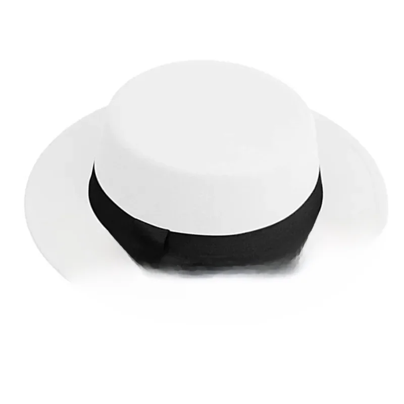 Mannen Vrouwen Witte Fedora Hoed Platte Top Hoed Vilt Varkensvlees Taart Hoed Brede Rand Kerk Derby Cap Winter wol Jazz Panama hoed groothandel - afbeelding 2
