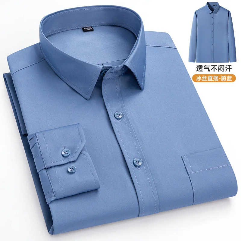 7XL Ice Silk Mens Shirts Long Sleeve Dress Shirts For Slim Fit Business Business Casual Regular-fit Tops Casual Business Office