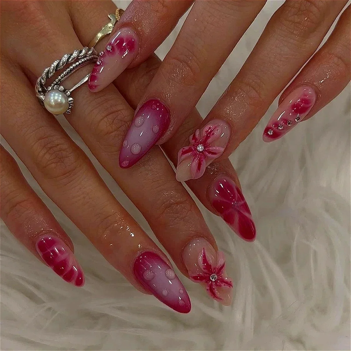 24 pièces amande presse sur faux ongles portable rouge violet fard à joues Halo Design faux ongles acrylique complet sur Simple mode ongles conseils