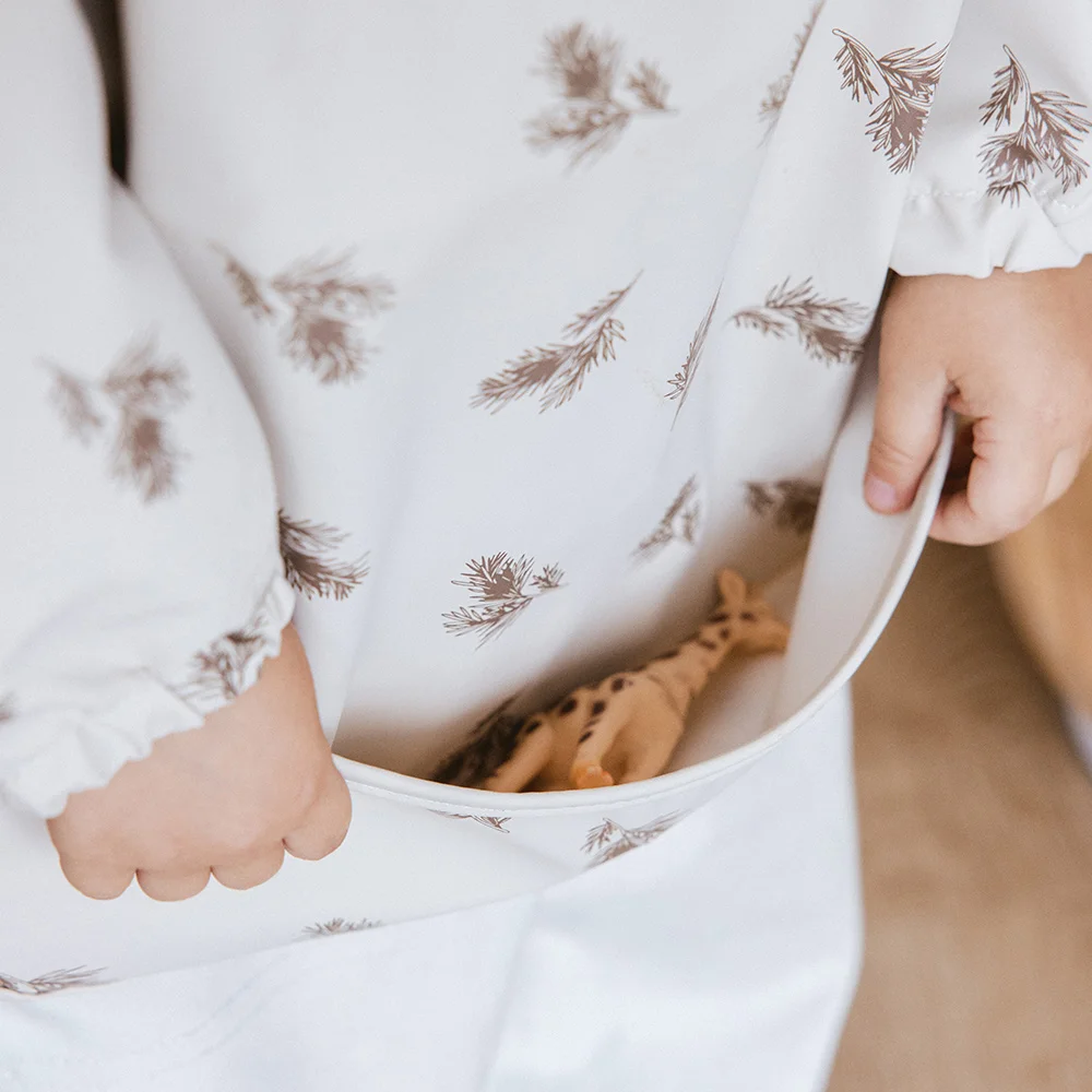 Bavoirs à manches longues pour bébés, écharpe en Pu imperméable, Smock d'art, renard mignon, tablier de poche pour garçons et filles, vêtements d'alimentation pour nourrissons