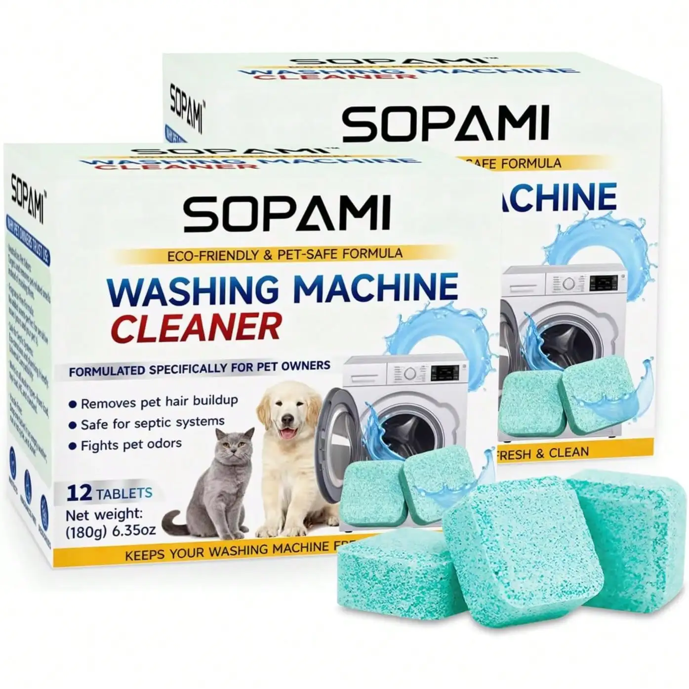 Washing Machine Cleaner Tablets 12 Pack, Deep Clean HE Front Load Top Load Washer, Remove Stubborn Pet Hair Odors, Septic Pet Owner Solution washing machine tablets
