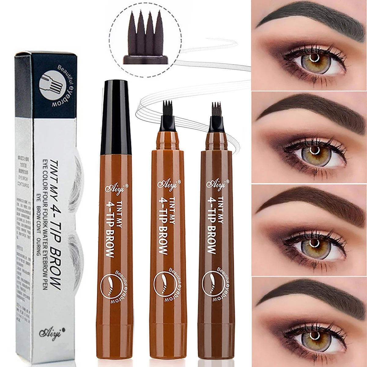 Lot de 2 crayons à sourcils à quatre pointes, longue tenue, résistants à l'eau et anti-bavures, pour maquillage et microblading.