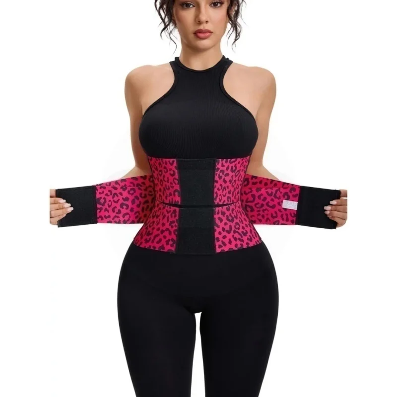 Women's Leopard Print Triple Wrap Waist Trainer Belt – High Elastic Nylon Tummy Control Cincher with Adjustable Velcro, Perfect for Workout & Daily Wear