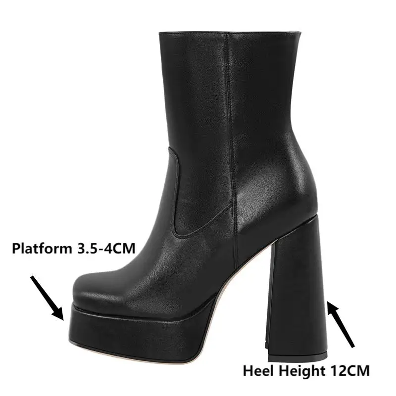 Onlymaker Women Square Toe Ankle Boots Black Matte Side Zipper Square Heels Fashion Party Dress Big Size Lady Booties