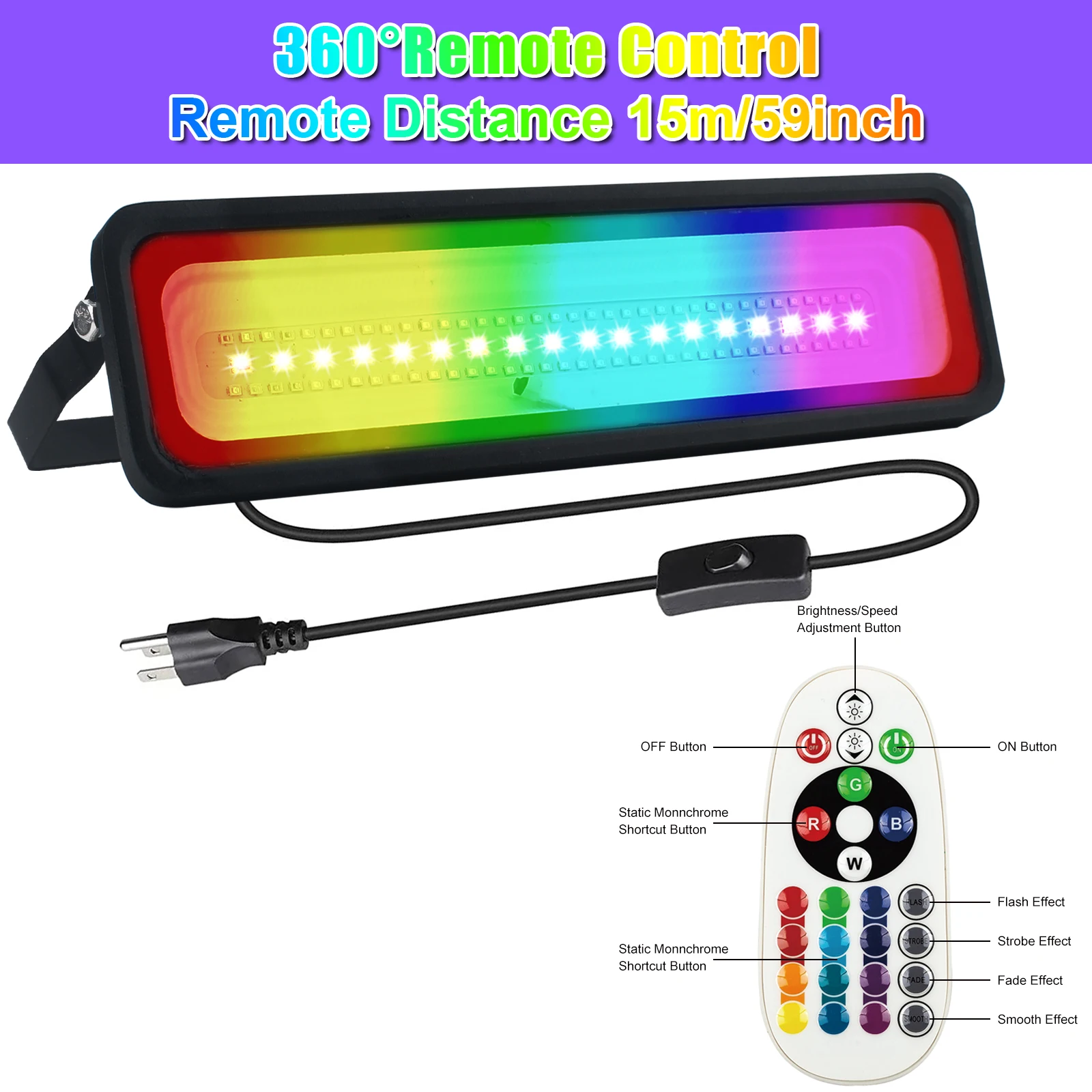 50w UV RGB Lichter, Farbwechsel Lichter, Schwarzlicht für Glow Party,RGB Flutlicht, mit Schalter und Fernbedienung, für Garten beleuchtung