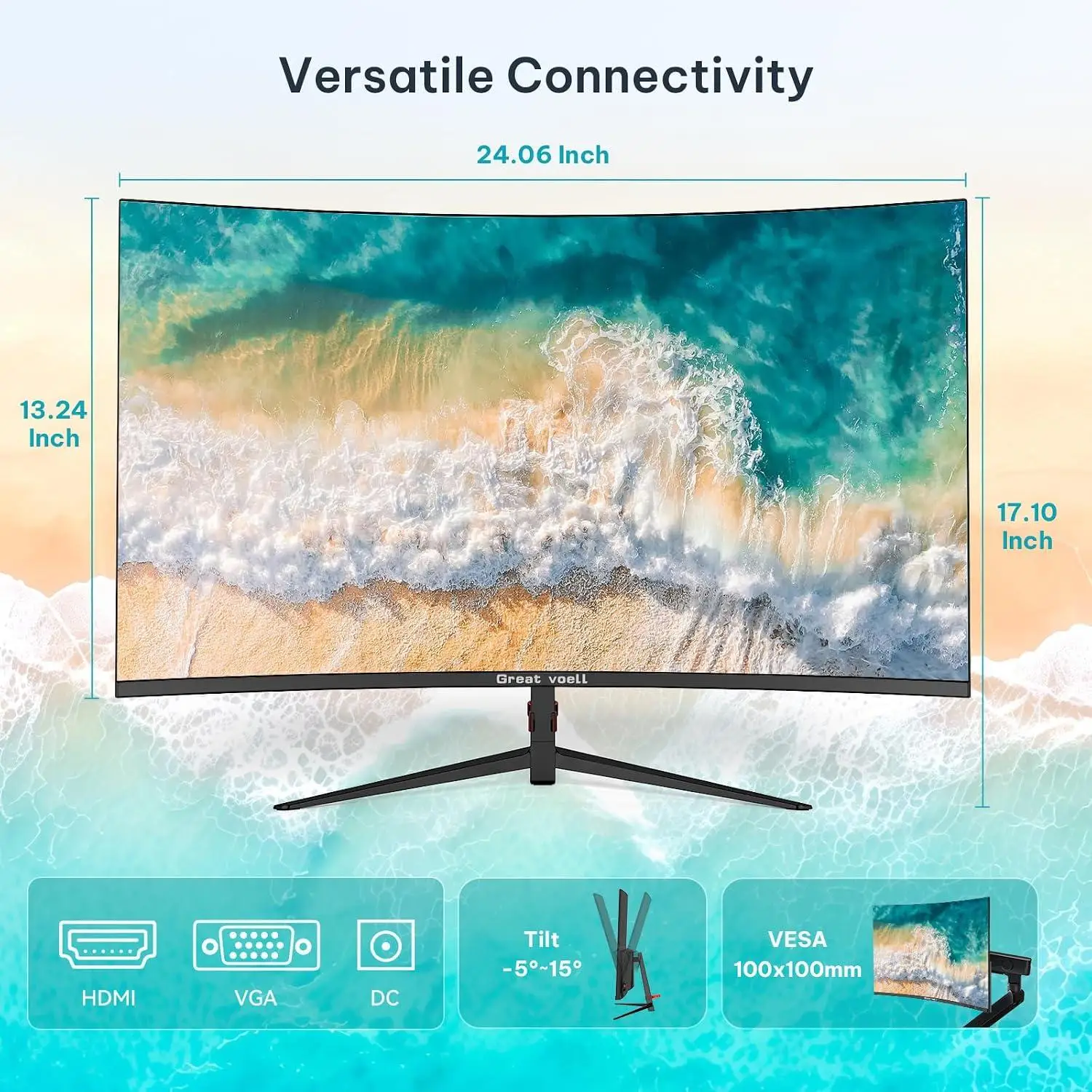 Great voell 27-inch Curved Monitor, 120Hz FHD VA Display for Home/Office Use, HDR10 | 99% SRGB Color, 4000:1 Contrast Ratio, HDR10, Eye Care Technology, Game Mode, HDMI/VGA, Black, VESA