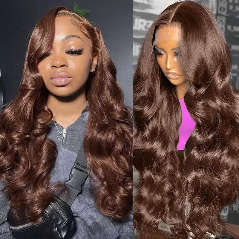 Chocolate Brown 13x6 Lace Front Wig Human Hair 200 Density Body Wave #4 Colored Human Hair 13x4 Lace Front Wigs for Women 30inch