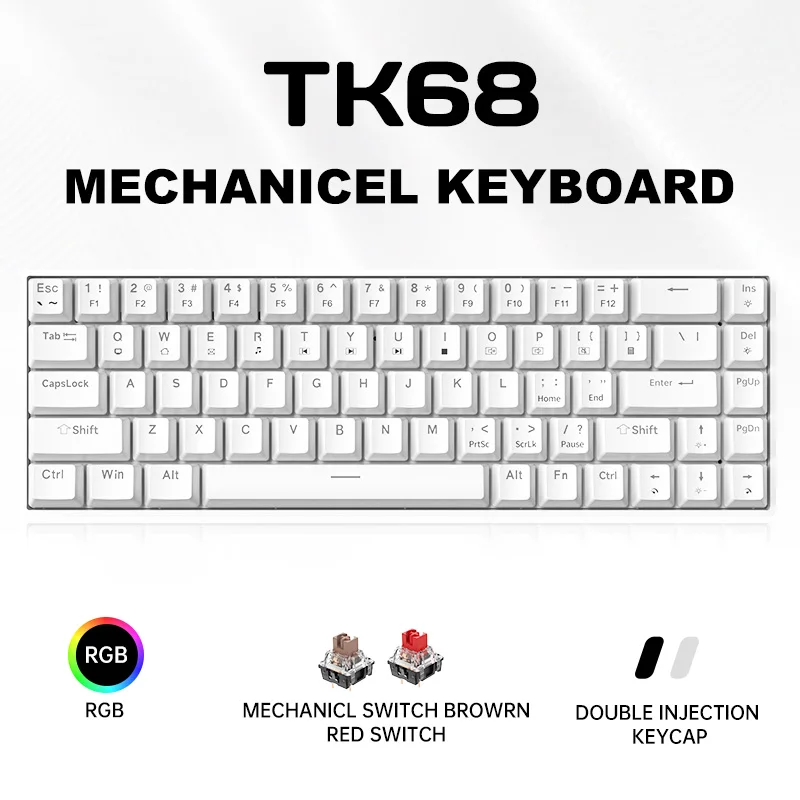 

Zifriend TK68 Wired Mechanical Keyboard Hot Swap 68% RGB for Gaming Room Office
