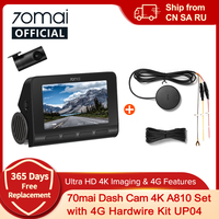 70mai 4K Dash Cam A810 Rear Cam Set with 4G Module UP04 Remote Control GPS ADAS 70mai Car DVR A810 HDR 60FPS 24H Parking Monitor