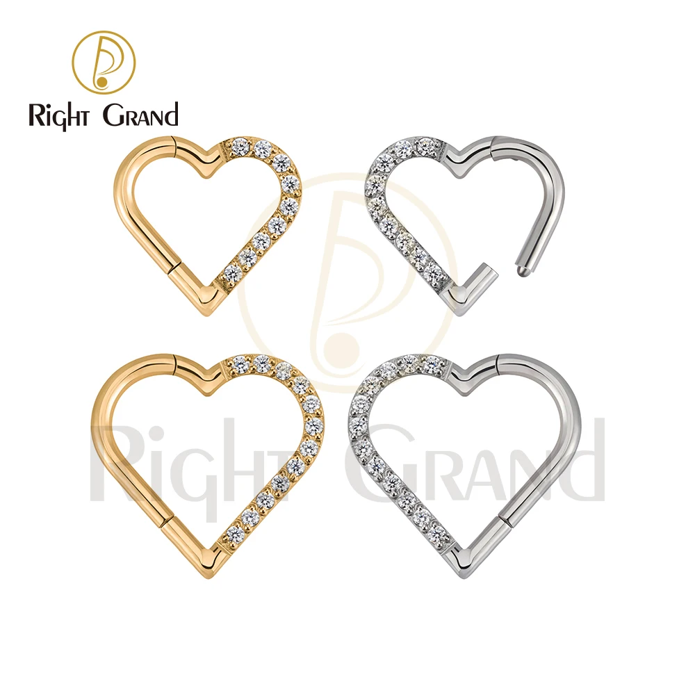 ASTM F136 Titânio Daith Brinco Coração Argola Cartilagem Tragus Hélice Anéis Segmento Articulado Argola com CZ Transparente