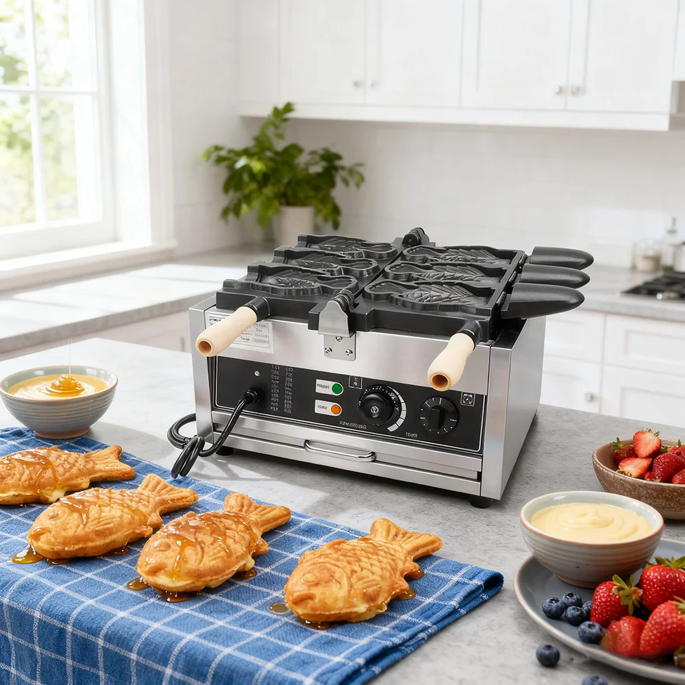 صانع Taiyaki التجاري 3 قطعة على شكل سمكة آيس كريم كعكة الوافل مخروط آلة وجبة خفيفة معدات طعام الشارع غير لاصقة 220 فولت 110 فولت