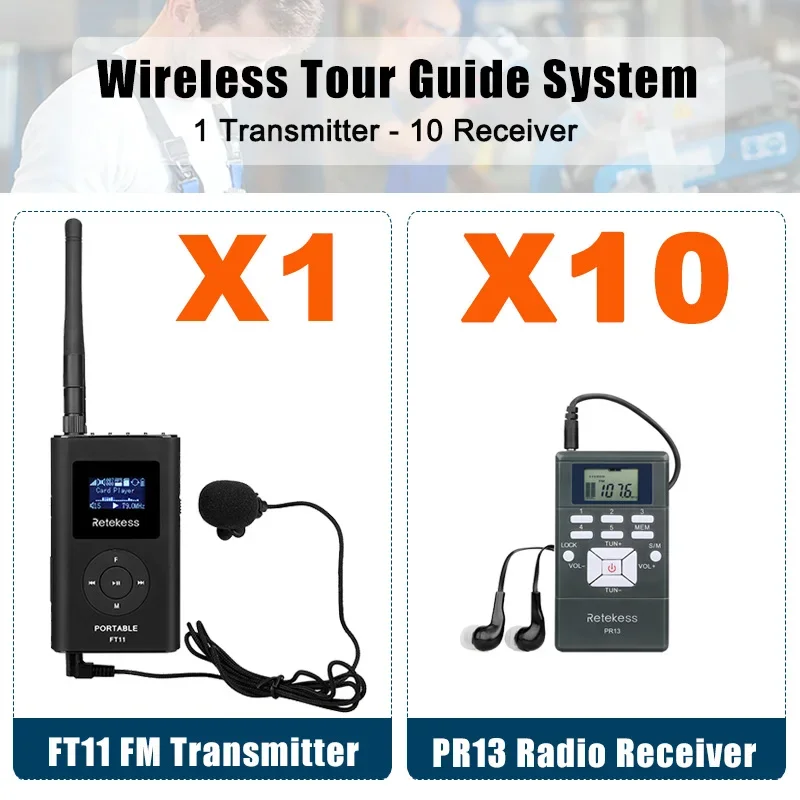 Retekess FT11 0.3W Draadloze FM-uitzending Zender MP3 Draagbaar voor Kerk Auto Vergadering Ondersteuning TF-kaart AUX-ingang