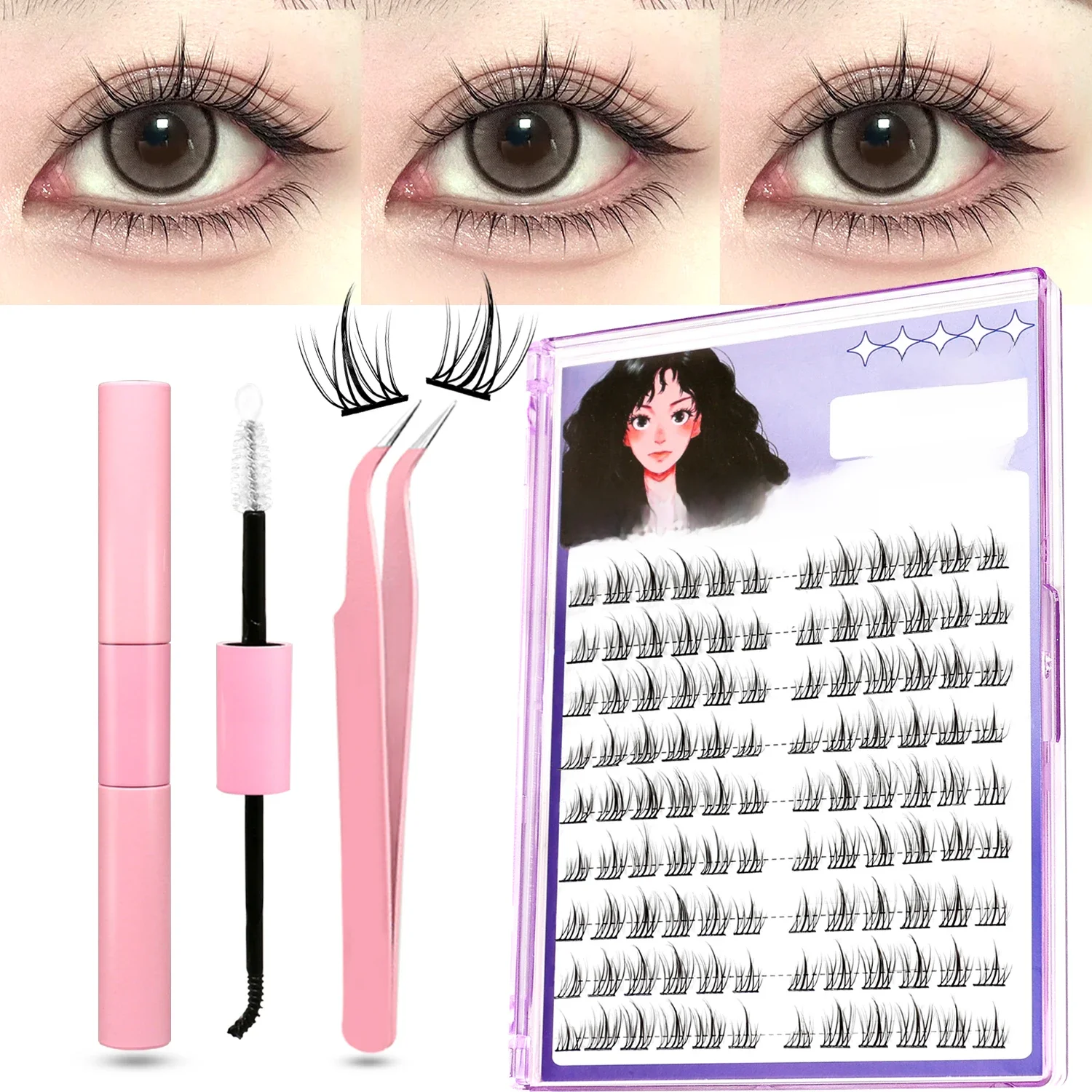 DIY zestaw klastrowych sztucznych rzęs słonecznik Manga sztuczne rzęsy naturalne Anime efekt rzęs indywidualne zestaw do przedłużania rzęs makijaż — zdjęcie 2
