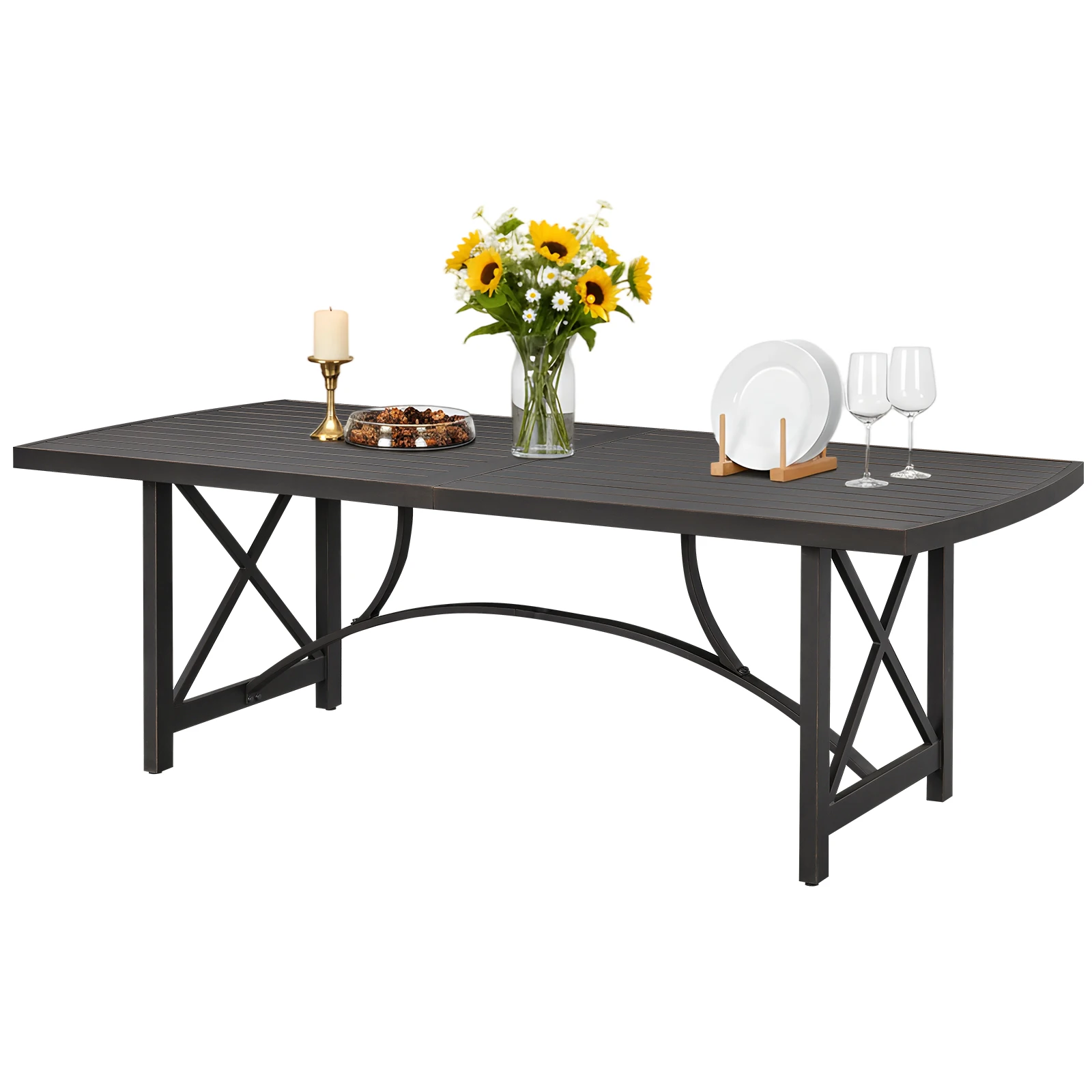 

SeeHill Gunmetal Aluminum Outdoor Table for 8, 88.4"x40.2" Rectangular Patio Dining Table with Umbrella Hole