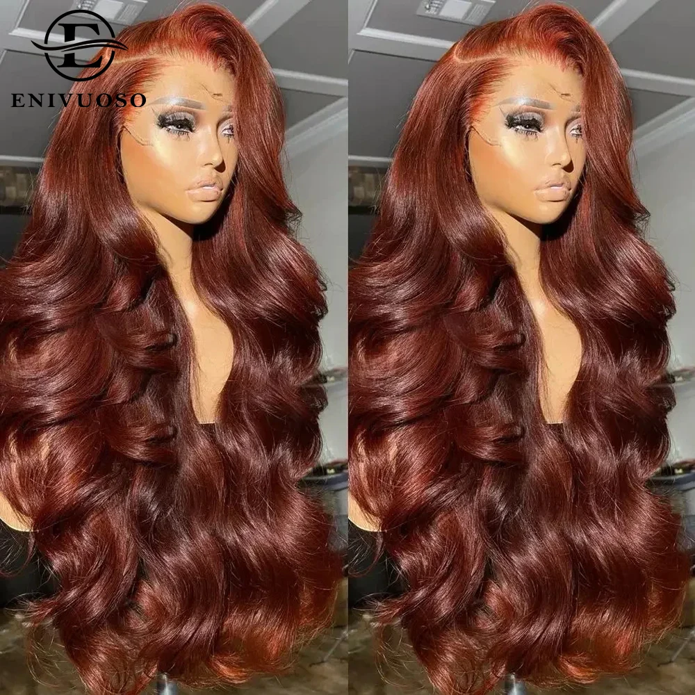 13x4 Reddish Brown Body Wave Lace Frontal Wigs For Women Natural Looking Colored Synthetic Lace Front Wig Pre-Plucked Daily Use