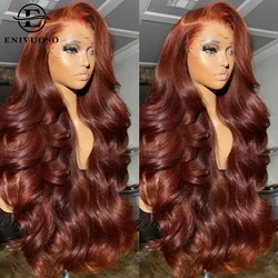 13x4 Reddish Brown Body Wave Lace Frontal Wigs For Women Natural Looking Colored Synthetic Lace Front Wig Pre-Plucked Daily Use