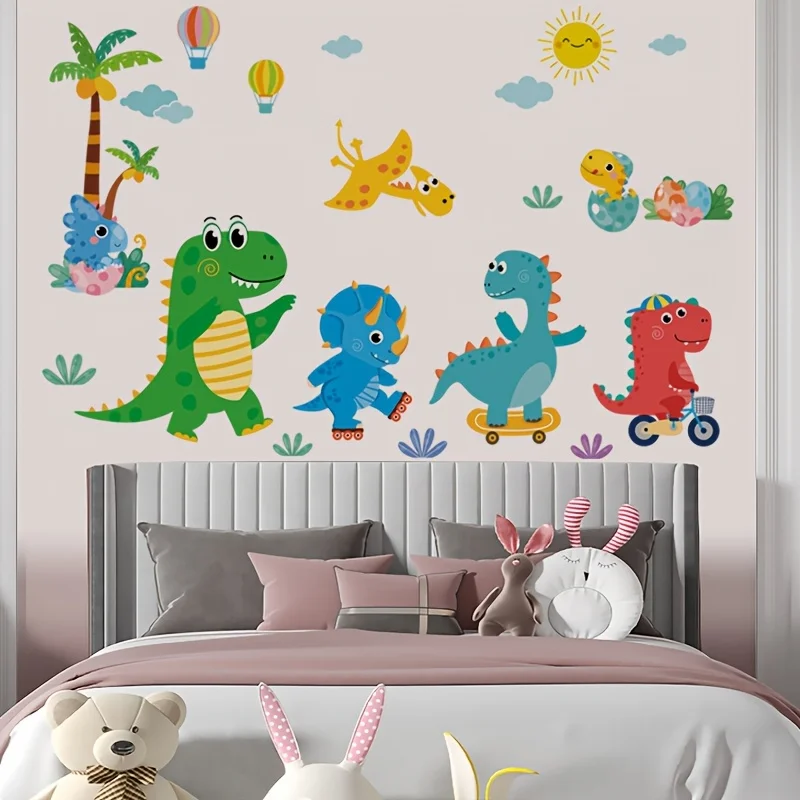 1Pc Colorful Cartoon Dinosaur Park Creative Pattern Wall Sticker, Self-Adhesive Pvc Home Decoration Sticker, Suitable for Living Room, Bedroom, Dining Room, Study, Bathroom, and Wall Decals, Easily Create a Warm and Fun Space, a Creative and Thoughtful Gift for Family, Friends, and Loved Ones