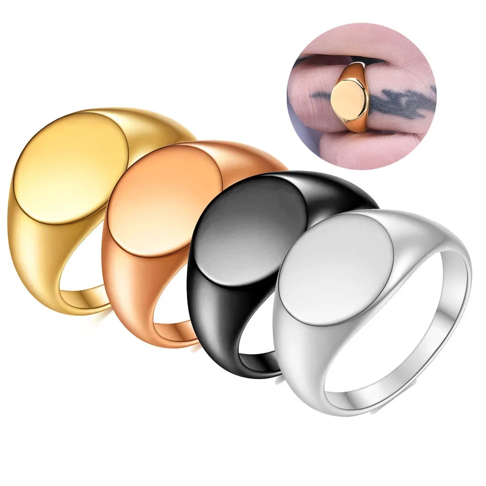 Frauen Siegelring polierte Dichtung klobige ovale Breite Ring Edelstahl einfache Punk Modeschmuck