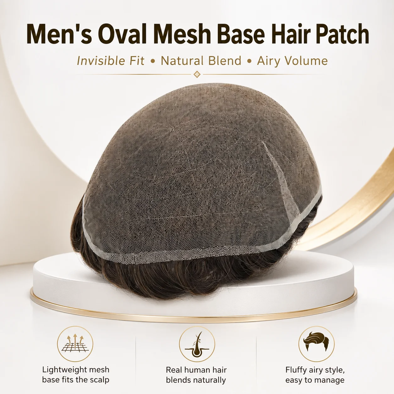 Beeos Toupee Masculino de Renda Suíça Completa, Cabelo Humano Indiano, Sistema de Reposição Capilar, Prótese Capilar Masculina