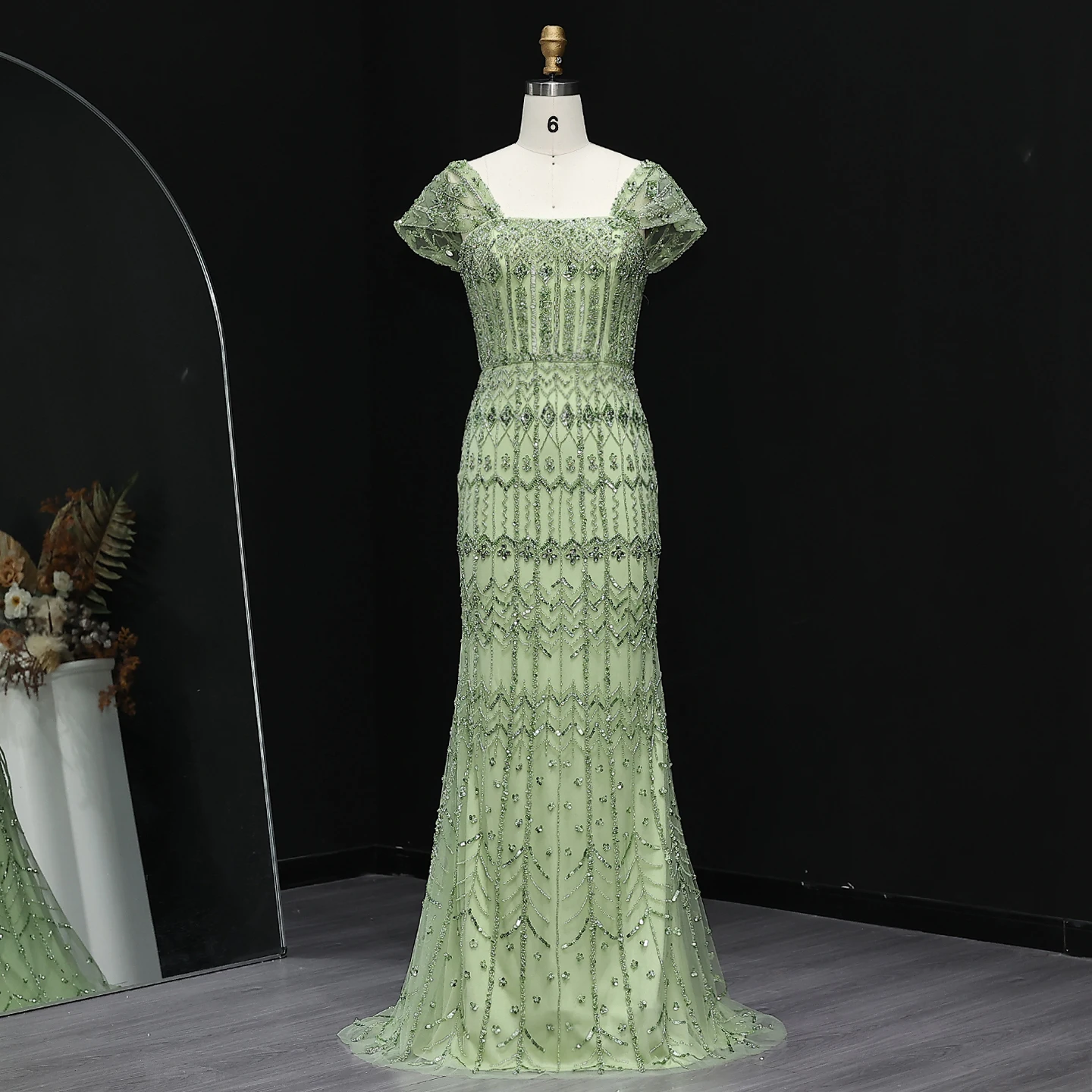 Sharon Said Luxuriöses Dubai Grünes Meerjungfrauenkleid Arabisches Abendkleid Fliederfarbene Flügelärmel 2026 Damen Hochzeitsfeierkleider SS291 Maßanfertigung – Detail 11
