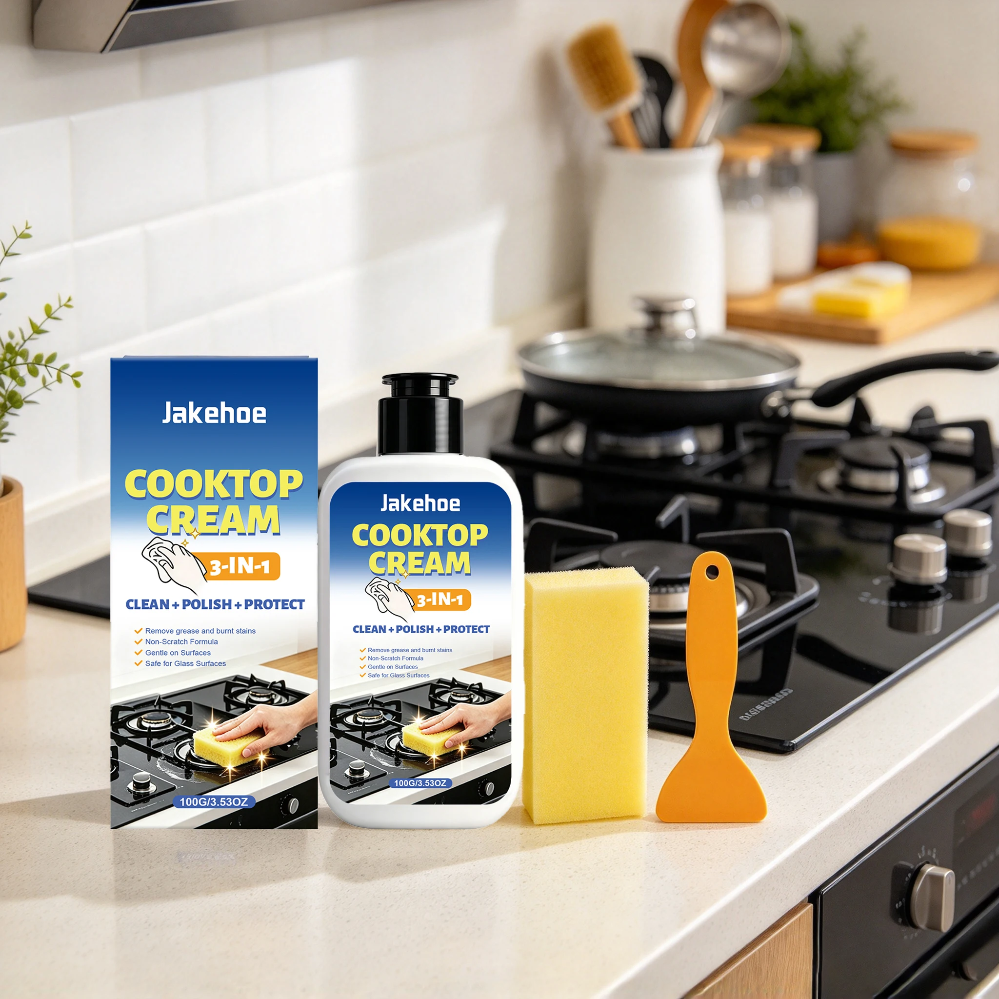 100G Cooktop Cleaner Agents Daily Dissolve Stubborn Oil Stain Remove Food Residues Restoring Gloss Degreasing & Descaling Protect Oven Cleaner