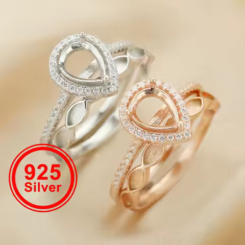 6x8MM Halo Pear Prong Ring Settings,Stackable Solid 925 Sterling Silver Ring,Breast Milk Resin 2x4MM Marquise Bezel 1294428