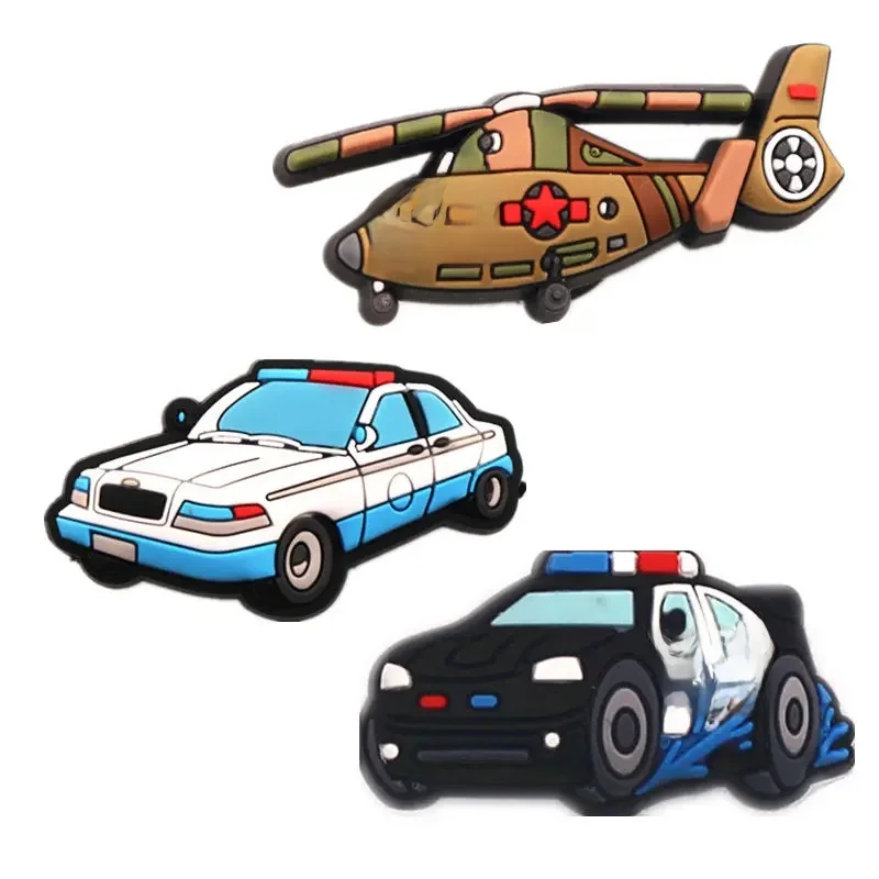 Breloques de chaussures de voiture de dessin animé originales, 1 pièce, accessoires de voiture de Police, sandales en forme d'hélicoptère armé, décorations à boucle, cadeaux pour enfants