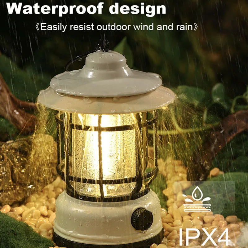 Rechargeable Camping Lantern Vintage Pendant Light Tent Lights Stepless Dimming Portable Waterproof For Adventure picnic Home