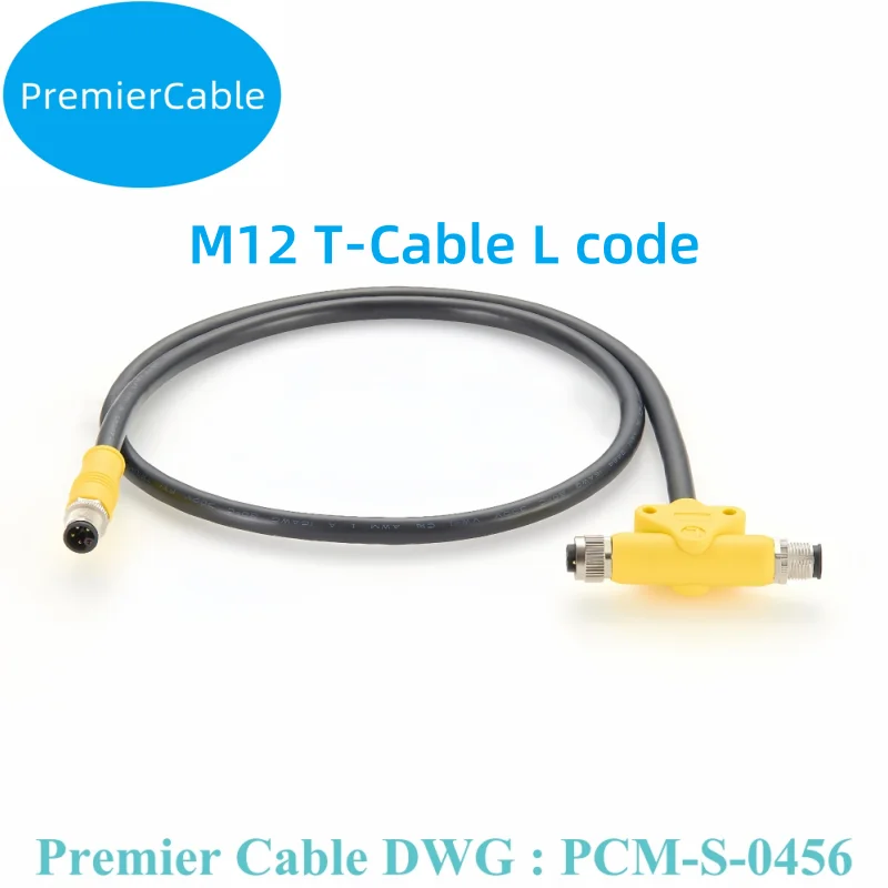 M12 L Code Extension Cable T Splitter 5 Pin L Coding Unshiled Adapter Waterproof Female to Male 5 Pin M12 Signal power cable