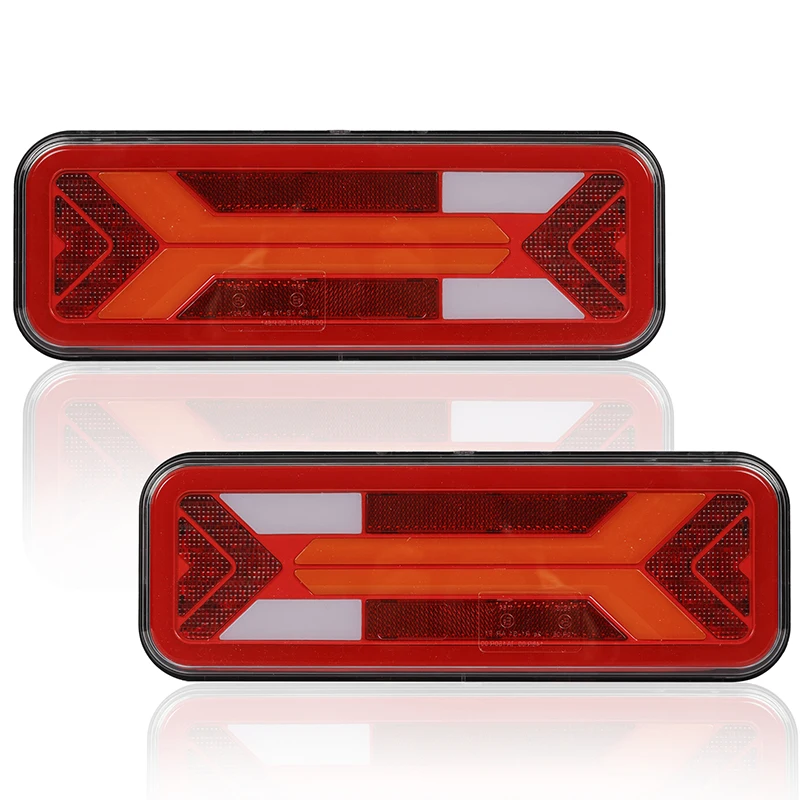 2Pcs 12/24V rectangular Trailer Rear Lights Flowing Water Steering Truck Waterproof Brake Reverse Lamp For Camper Vans Lorry