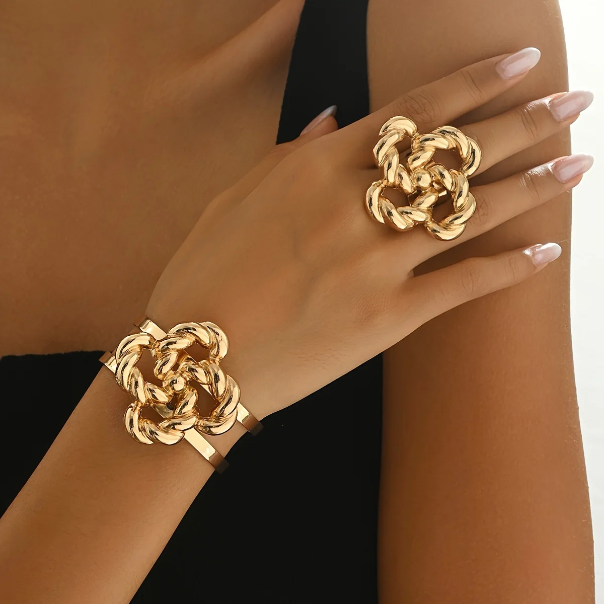 

Комплект ювелирных изделий с гальваническим покрытием L Jlry с леопардовым принтом, железный браслет и кольцо ручной работы Duo, дикий шикарный подарок на каждый день края и вечеринку