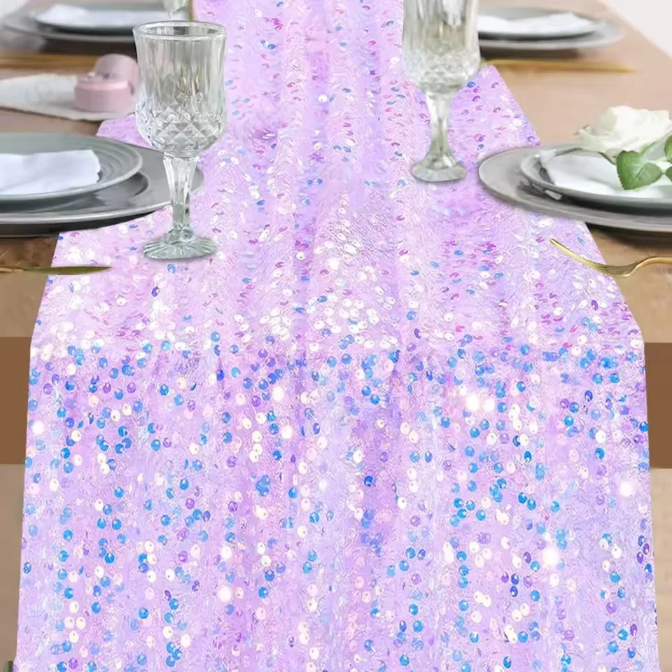 Iridescent Sequin Table Runner Mermaid Girls Birthday Party Dining Table Decoration Glitter Table Runner Table Cover Baby Shower