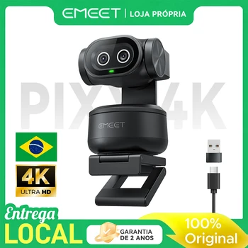 Câmera PTZ EMEET PIXY Câmera dupla AI Tracking Webcam 4K Controle de gestos Câmera web para streaming OBS/Twitch/Switch 2 compatível, foco automático PDAF e IA em 0,2 segundos, sensor de 1/2,55 polegadas, 3 microfones