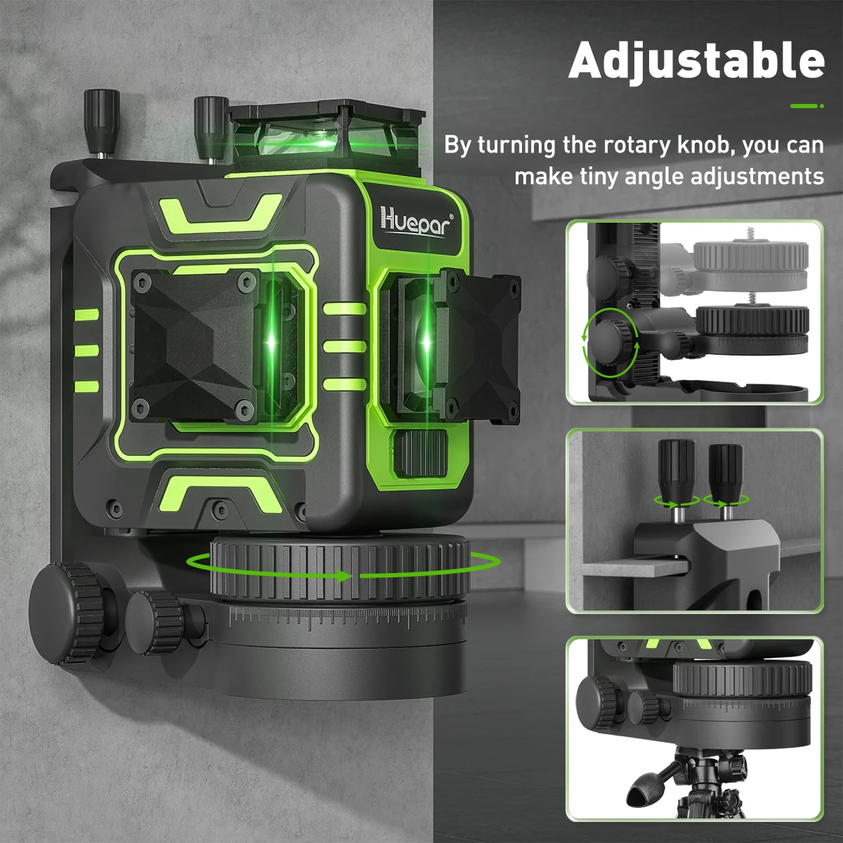 Huepar R03CG 3D 12 Lines Green Laser Level Germany Osram Cross Line 360° Self-Leveling Rotatable Laser Window with Pulse Mode