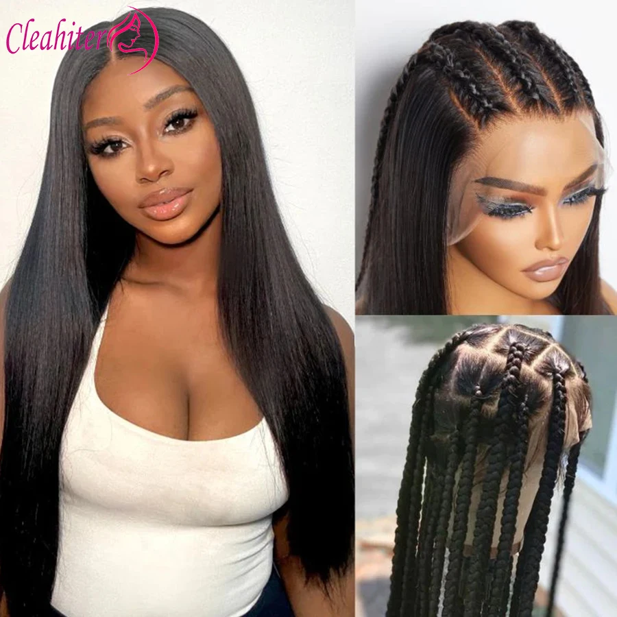 24Inch Full Lace Human Hair Wig Straight Lace Frontal Wig 180% Density Indian Virgin Hair Natural Color Pre-Plucked Full End